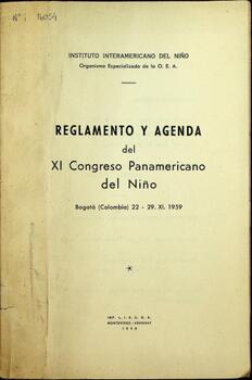 Reglamento y agenda del XI Congreso Panamericano del Niño