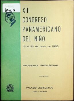 XIII Congreso Panamericano del Niño. Programa provisional