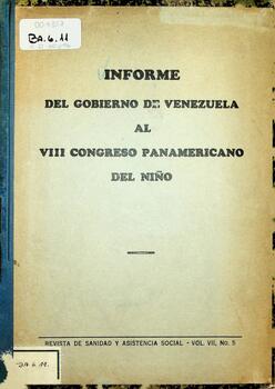 Informe del Gobierno de Venezuela al VIII Congreso Panamericano del Niño